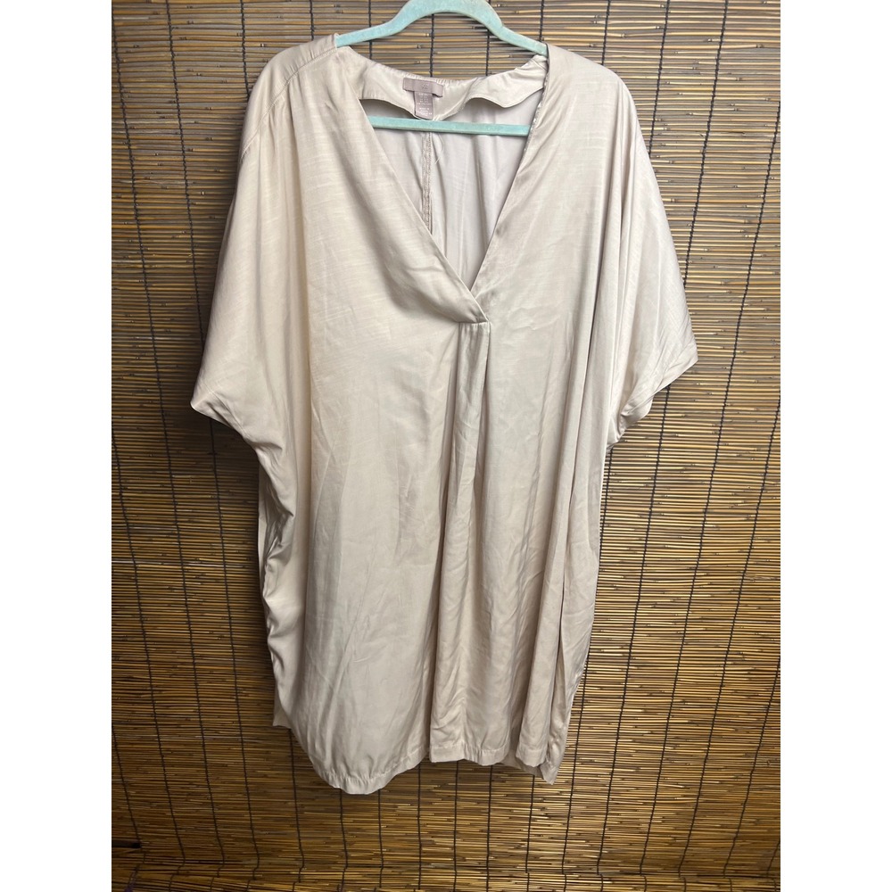 HM Oversized V-Neck Tunic Dress Champagne Beige Satin Dolman Sleeve Plus 2XL